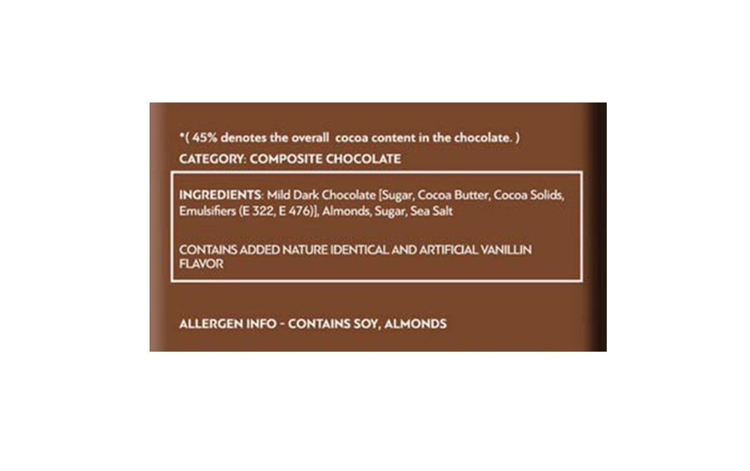 Daarzel 45% Mild Dark Chocolate with Caramelised Almonds & Sea salt   Pack  50 grams